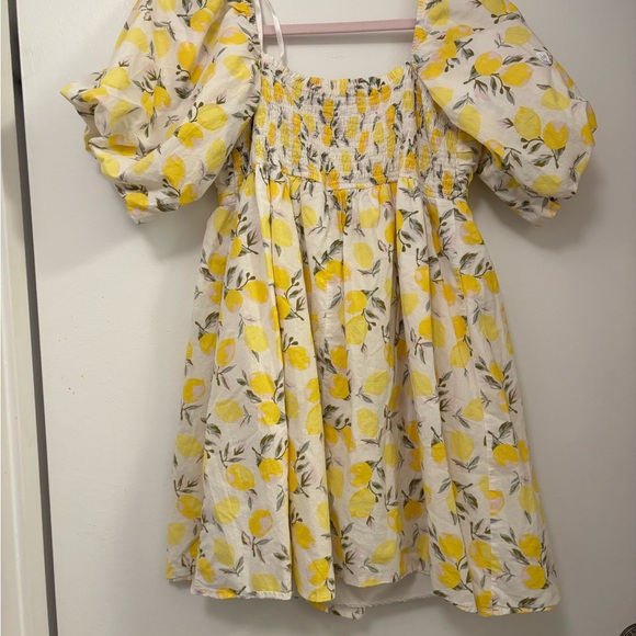 Trixxi Lemon Print Puff Sleeve Mini Dress sweetheart neck puffed sleeves. XL - Picture 2 of 3